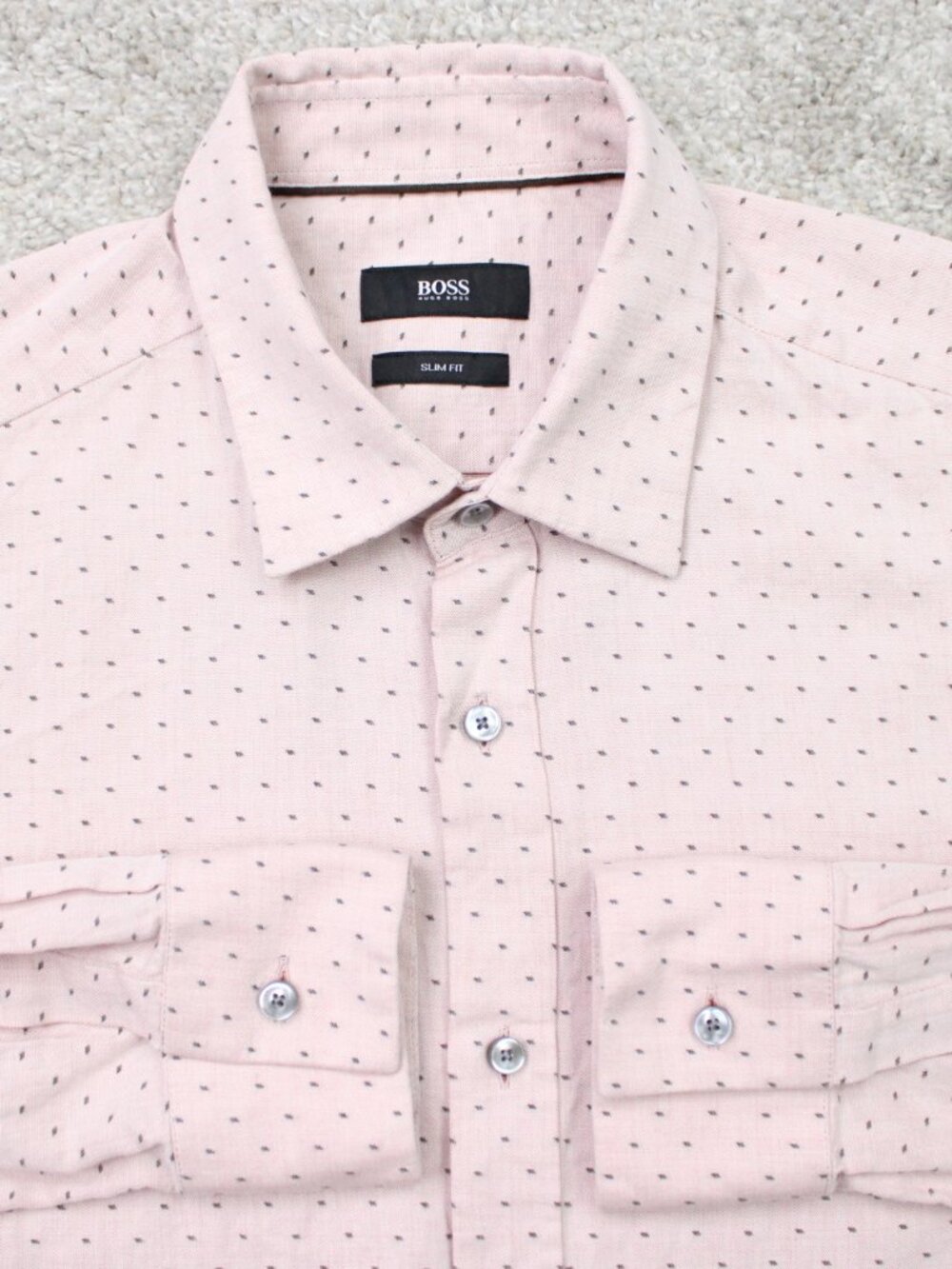BOSS Hugo Boss Roy Shirt Mens Small Pink Geometric Slim Fit Leggiuno Long Sleeve